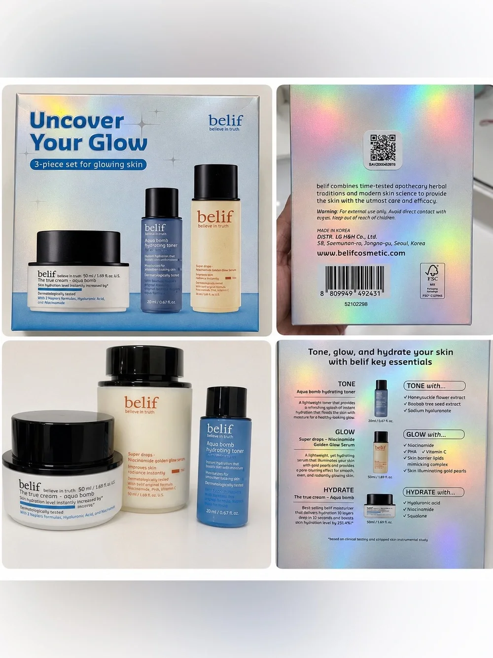 belif Aqua Bomb Hydrating Toner & Essentials (Blue/Beige)